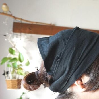 綿麻ブラックカラーのヘアターバンの画像