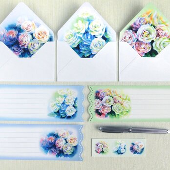 ３種のバラのミニ封筒＆メッセージカード（内模様）の画像