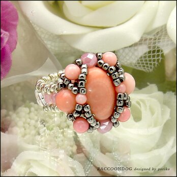 （一点物）癒しのピンクコーラル・珊瑚のリング【珊瑚のビーズリング】《ビーズアクセサリー》の画像
