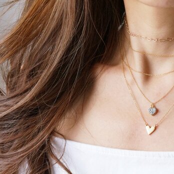 【Minimalism】14KGF Heart Chain Choker Necklace[35cm]の画像