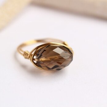 スモーキークォーツ　ライスカット　Wire　Ring