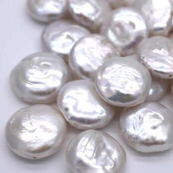 大粒 淡水パール オーロラ バロック コイン 2粒 13mm 真珠 パーツ ルース 素材の画像