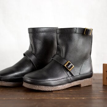 【受注製作】一枚革で作る牛革ブーツ　快適な履き心地　防寒　靴　黒KBB739の画像