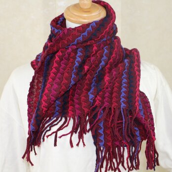 貝が乗っているようなマルチカラーのニットマフラーワイン＊尾州編み