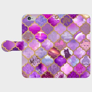 アラベスクタイルパターン（dawn　purple）　iphone　5s/6/6s/SE/7/8/X　手帳型スマホケースの画像