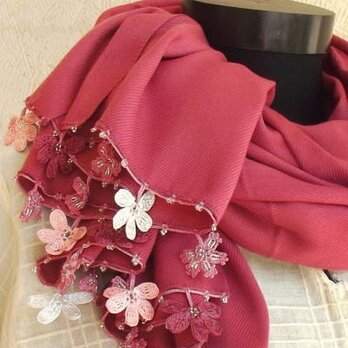 刺繍のお花つき　パシュミナストール　ウィンター・ローズ [PS113]の画像