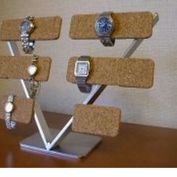 腕時計スタンド　10本掛けV支柱腕時計スタンド　コルク仕上げの画像