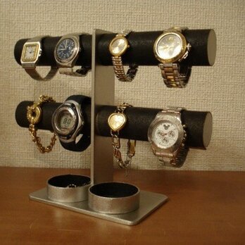 腕時計　飾る　ダブル丸トレイブラック2段8本掛け腕時計スタンドの画像