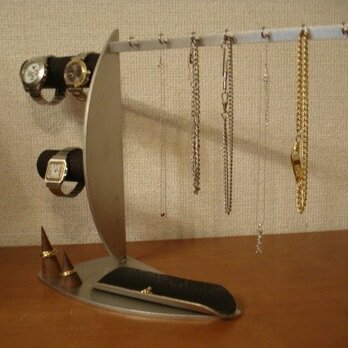 アクセサリー　飾る　ネックレス7本、腕時計3本、リング2ヶブラックアクセサリースタンドの画像
