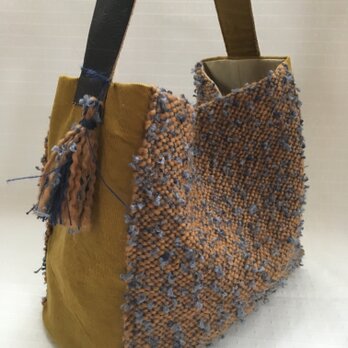 手織り布のワンハンドルバッグ～キャメルネイビーの画像