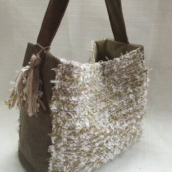手織り布のワンハンドルバッグ～アイボリーココアの画像