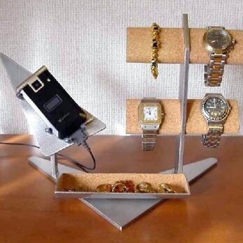 腕時計　飾る　携帯電話＆4本腕時計掛けトレイ付きスタンドの画像