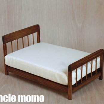 ドール用ベッド　ダブル（色：エボニー）　1/12ミニチュア家具