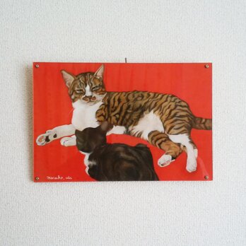 猫イラスト「マルコとちいさいハナ」原画（アクリル板付き）の画像