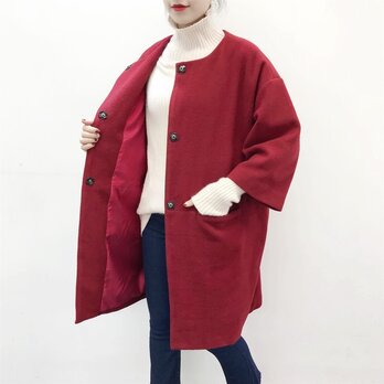 ★en-en赤ウール混紡・コクーンコート・赤（裏地付き）の画像
