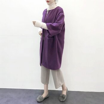 ★en-en紫ウール混紡・コクーンコート・パープル（裏地付き）の画像