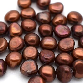淡水パール チョコレートブラウン 10粒 7.5~8mm*8~8.5mm バロック ボタン パーツの画像