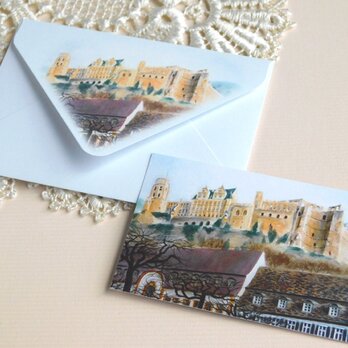 風景画のメッセージカード＆ミニ封筒「丘の上の古城」の画像