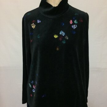 【ベロア】手描きデザイン Aラインハイネック【一点もの制作】