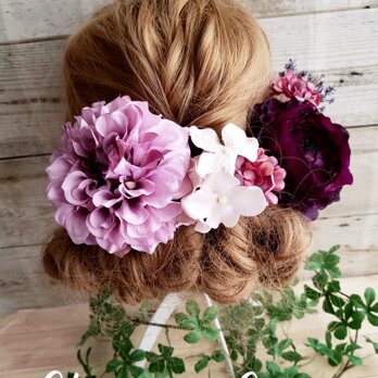アンティーク風髪飾り パープル系お花の6点Set No302の画像