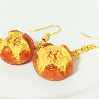 こんがりシュガーバター丸パンピアス★イヤリング変更可能★