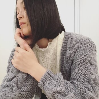 ケーブル編みカーディガン(ブルー)