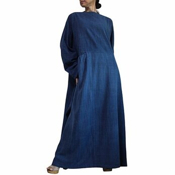 ジョムトン手織り綿のロングドレス No.2 インディゴ （DFS-054-03）の画像