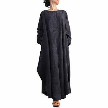 ジョムトン手織り綿のロングドレス No.3 墨黒 （DFS-055-01）の画像