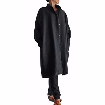 ジョムトン手織り綿ゆったりチャイナカラーコート 黒（JFS-103-01）の画像