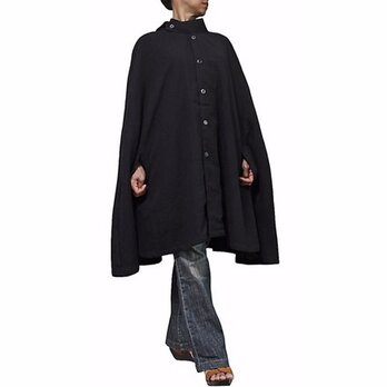 ジョムトン手織り綿マント風ポンチョジャケット 黒（JNN-055-01）