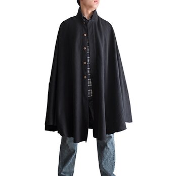 ジョムトン手織り綿スタンドカラーマント 黒（JFS-114-01）の画像