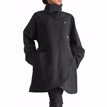ジョムトン手織り綿ベルト付きクレセントシェイプコート 黒（JFS-091-01）の画像