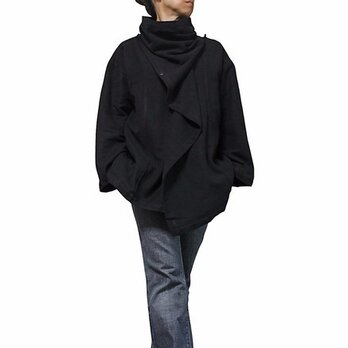 ジョムトン手織り綿マント風デザインジャケット 黒 Mサイズ（J-029-05M）の画像