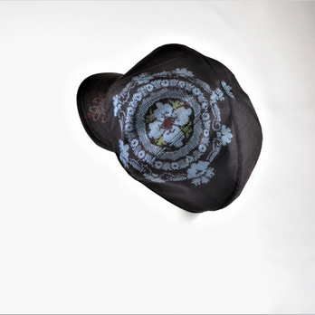 村山大島紬キャスケット：藍色華紋柄　着物リメイク　ビンテージ着物　送料無料　1810c01の画像