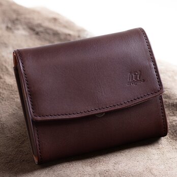 【小さな存在、大きな魅力】ショートギャルソンウォレット　二つ折り財布　ヌメ革　チョコ　aw-19hn