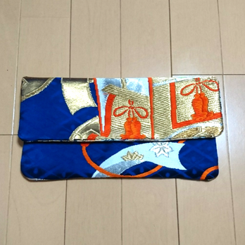 和柄☆帯リメイク 横長小物入れ ミニクラッチバッグ