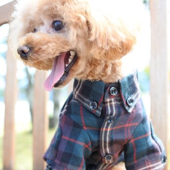 おしゃれな犬の服｜ビエラチェックシャツ（ネイビー）｜SSサイズの画像