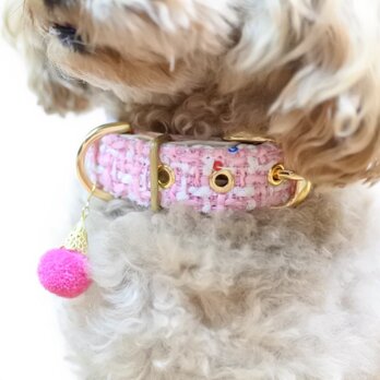 おしゃれな犬の首輪｜ツイード・カラーCHISA（キャンディピンク）の画像