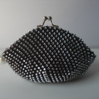 Beaded Purse --Snow Crystal-- Black (M)の画像