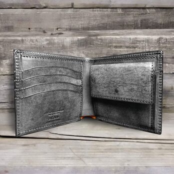 [名入可][送無]男の本革二つ折り財布 --- 国産牛革ロロマ　[ブラック]の画像