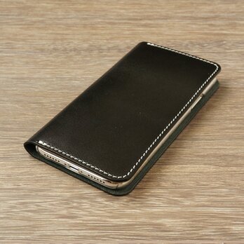牛革 iPhone XR カバー  ヌメ革  レザーケース  手帳型  ブラックカラーの画像