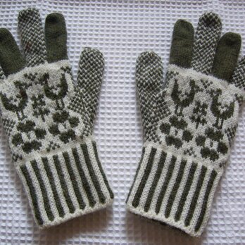 ◆◇フォークロア調の編み込み手袋◇◆（オリーブグリーン）の画像