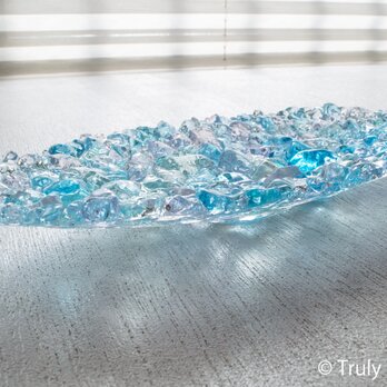 ガラスのインテリアトレイ - 「 KUBOMI 」● ターコイズブルー・20cmの画像