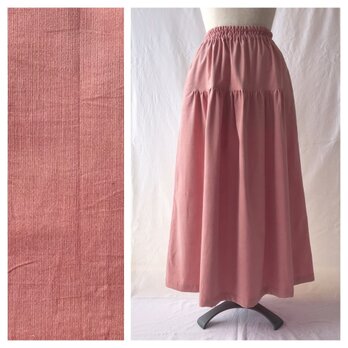 あったかベーシックな細コーデュロイのティアードスカート（ピンク）の画像