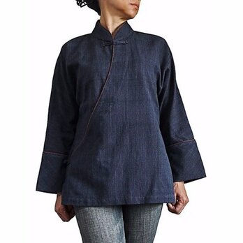 ジョムトン手織り綿カシュクール風チャイナ インディゴ紺（BFS-149-03）の画像