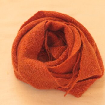 <sold>【カシミヤ　手紡ぎ・手織り】　マフラー　辰砂　銀朱　オレンジ系の画像