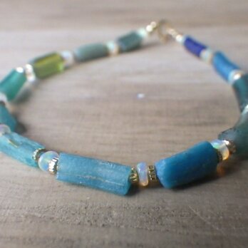 ローマングラス*オパール*Roman-glass&Opal Ocean Bracelet with Opal *14kgf*の画像