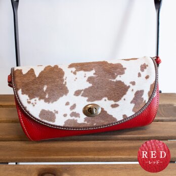 ハラコ　コロンと丸いショルダーバッグ　レッド ak-18nch