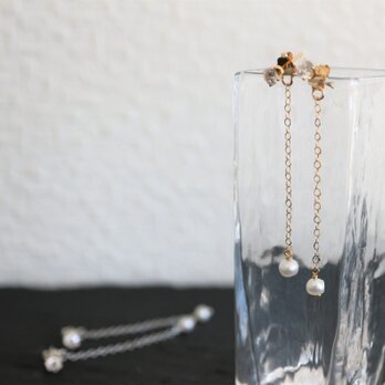 ダイヤとパールの揺れるピアス swing pearl 14kgfの画像