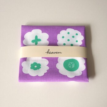 フラワークッキー てぬぐい（ 紫 × ミントグリーン ）の画像